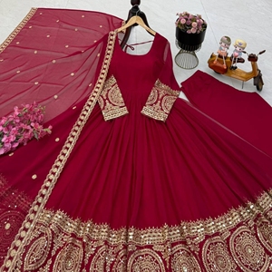 Vestido de Diseñador de Alta Calidad con Estilo Étnico, Nuevo Vestido de Diseñador Fox Georgette de Proveedor Indio - Product Image 3