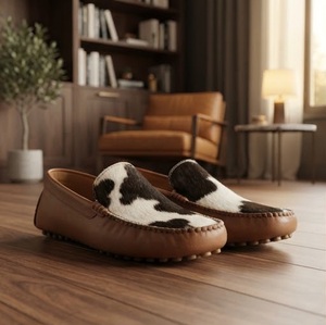 Genuine <b>Leather</b> Cow Print Loafers Round Toe <b>Slip</b>-<b>On</b> Comfortable All Seasons Rubber Outsole EVA Midsole - Product Image 3