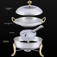 Chauffe-Plats Professionnel Rond en Acier Inoxydable 201 de 9L pour Buffet d'Hôtel, Alimenté au Gaz, avec Maintien au Chaud de 6 à 8 Heures