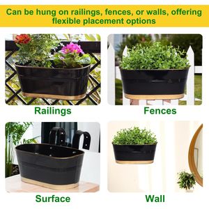 Railing Planters for Balcony Hanging Pots <b>Wall</b> Hanging <b>Decorative</b> Vertical Garden Planters Eco-Friendly Metal Pack 1 (Black) - Product Image 4