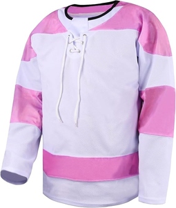 Custom Mesh Ice Hockey Jersey With Lace-up Neck - Blank Pink and White Sublimation Hockey Uniform for Men/Women, Practice & Game - Product Image 1