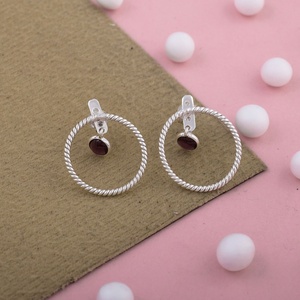 Twisted Wire Garnet Gemstone 925 Sterling Silver Elegant Look Minimal Statement <b>Stud</b> <b>Earring</b> Fine Jewelry Jewellery Wholesaler - Product Image 2