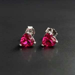 Boucles d'oreilles Cœur en Rubis en Argent Sterling, Pierre de Naissance de Juillet, Cadeau pour Anniversaire, Noël, Mariage, Saint-Valentin - Product Image 6