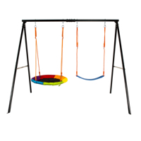 Ensemble de balançoire pour enfants, balançoire extérieure en métal avec toboggan, aire de jeux, deux balançoires fonctionnelles pour enfants