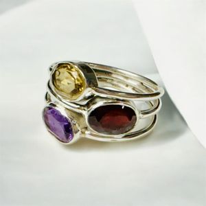 Natural Multi Gemstone <b>Ring</b> 925 Sterling <b>Silver</b> Handmade Amethyst Citrine <b>Garnet</b> Three Stone <b>Ring</b> for Women Wholesale Jewelry - Product Image 1