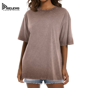 Camiseta Oversize para Mujer, de Alta Calidad, Estilo Vintage con Lavado Mineral, Hombros Caídos, Cuello Redondo, Ajuste Holgado Informal, Camisetas al por Mayor - Product Image 1