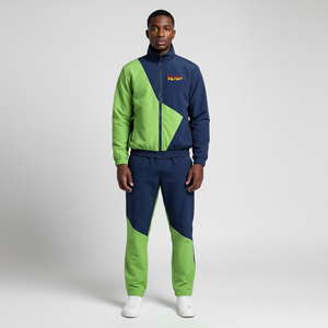 OEM/ODM Custom Made 100% Cotton Hooded Printed Streetwear Color Block Premium Quality Breathable Zipper Hip Hop Men's 2 Piece - Product Image 1