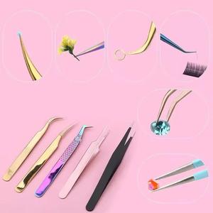 Pinces à cils en acier inoxydable chirurgical Morje, pointe lisse, outils de maquillage de précision, ensemble de poignées dégradées multicolores - Product Image 2