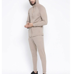 Men's Beige Tracksuit Set Full <b>Zip</b> <b>Hooded</b> Long Sleeve Solid Color Breathable Polyester Casual Autumn Wear Tracksuit For Sale - Product Image 4