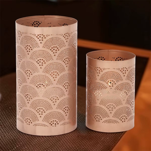 <b>Copper</b> Cylinder Candle Holders With Scallop Pattern Heat Resistant Home Decoration - Product Image 5
