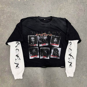 เสื้อยืดคอตตอนหนาน้ำหนักมากพิมพ์ลายสกรีนสไตล์วินเทจทรงโอเวอร์ไซส์สำหรับผู้ชาย เสื้อยืดแขนยาวสองชั้น - Product Image 1