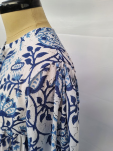 Women Blue <b>White</b> Floral Stripe Cotton Kaftan Dress <b>Tie</b> Neck Loose Fit Long Maxi Gown Casual Summer Wear - Product Image 5