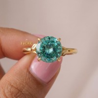 Diamant de laboratoire bleu cyan de luxe VVS, taille portugaise, centre en or massif 14 carats, pour femme, mariage, fiançailles, anniversaire