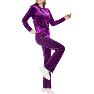 Conjunto de pantalones con cuello alto y puños, tela suave y transpirable, bolsillos laterales, cintura con cordón, chándal de terciopelo. - Product Image 3