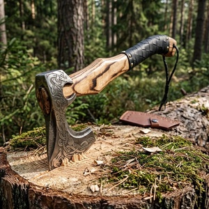 Handmade Custom Industrial Grade DIY Camp Viking <b>Axe</b> Checkerboard Wood <b>Handle</b> with Braid Wholesale A&M ENTERPRISES - Product Image 4