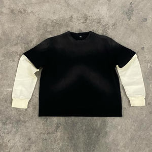 Sweat-shirt tricoté surdimensionné bicolore à col rond en mélange de coton épais à manches courtes, pull avant à enfiler, personnalisable OEM ODM, couleur personnalisée - Product Image 1