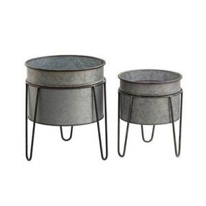 Modern Galvanized Metal Flower <b>Pots</b> with Black Stand | Decorative Garden PlantersLuxury Galvanized Planter Premium Metal Planter - Product Image 6