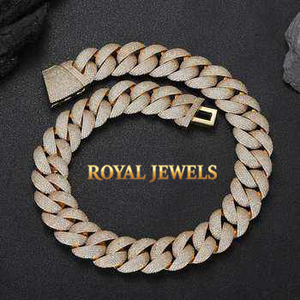 Collar de cadena cubana de hip hop para hombre, chapado en plata y oro, con moissanita deslumbrante, joyería de lujo resistente y a la moda. - Product Image 3