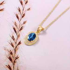 Colgante de turmalina azul con corte ovalado, plata de ley 925, chapado en oro de 14 quilates, colgante de compromiso, regalo de joyería para mujer - Product Image 5