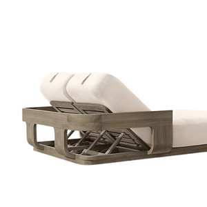 Tumbona Doble de Teca Sólida Moderna, Ajustable y Reclinable para Exteriores, Patio, Piscina, Jardín, con Cojín - Product Image 6