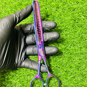 กรรไกรซอยผมสเตนเลสสตีลเคลือบหลายชั้นแบบมืออาชีพ ใบมีดโค้งแม่นยำสำหรับการจัดแต่งทรงและผสมผสาน - Product Image 1