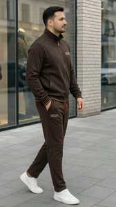 ONETEN APPARELS Ensemble de survêtement à capuche zippé marron pour homme 2 en 1, vêtements de sport décontractés unis - Product Image 5