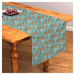 Luxury Vintage Look Table <b>Runner</b> Hand Block Floral Printed 100% Cotton Cloth Home Decor Mid Century Style For Wedding Event Home - Product Image 2