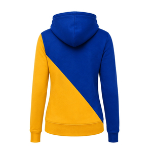 เสื้อฮู้ดผู้หญิงสีน้ำเงินรอยัล ทอง ขาว ลายกากบาท 2 แถบ แบบสวมหัว มีเชือกผูก คอสีตัดกัน สไตล์ลำลอง สำหรับชมรมหญิงสาวกรีก - Product Image 2