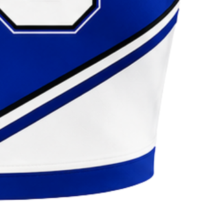 Haut court de cheerleading sans manches pour femme, bleu roi, blanc et noir, col en V, pour performance athlétique, uniforme d'équipe de cheerleading, compétition - Product Image 5
