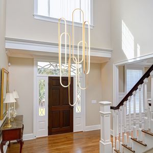 Lampadario a sospensione LED dimmerabile a 3 colori contemporaneo da 157 pollici, oro, per soffitti alti - Product Image 4
