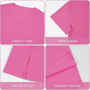 Tunique de travail rose pour femme en polycoton de qualité supérieure, uniforme de chef pour femme, tunique de travail lavande et blanche avec empiècements contrastants, broderie personnalisée - Product Image 2