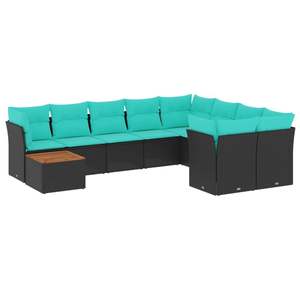 ชุดโซฟาลานบ้านหวายโพลีสีดำ 10 ชิ้นพร้อมชุดเบาะรองนั่งในสวน - Product Image 2