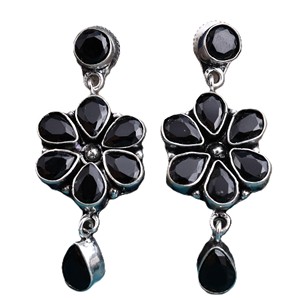 Pendientes Colgantes de Plata Oxidada Vintage con Piedra Azul, Venta al por Mayor con Garantía Comercial |   Fabricante Mayorista de Pendientes Étnicos con Diseño Floral - Product Image 3