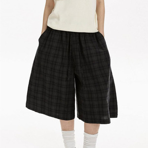 Shorts Harem à carreaux taille haute pour femme, coupe ample, taille élastique, style décontracté, en flanelle de coton avec poches - Product Image 4