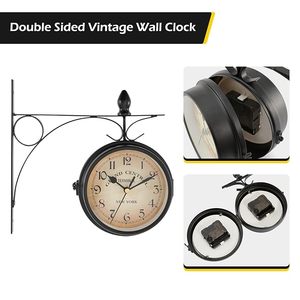 Horloge murale vintage double face à rotation 360 degrés en fer forgé, style Grand Central Terminal, rétro ferroviaire - Product Image 6