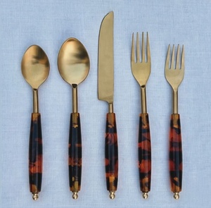 Luxury Premium Flatware Cutlery <b>Set</b> With Resin Handle Stainless Steel 18/<b>8</b> Gold Plated Modern Wedding Rustic Kitchenware Utensil - Product Image 6