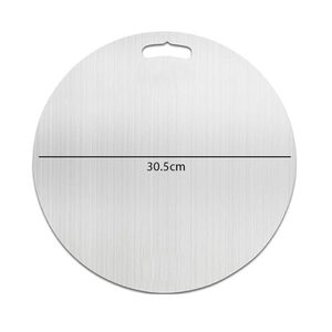 Tabla de cortar redonda de acero inoxidable de 30.5 cm, plateada, con mango, accesorios de cocina, utensilios de cocina, sets de regalo. - Product Image 1
