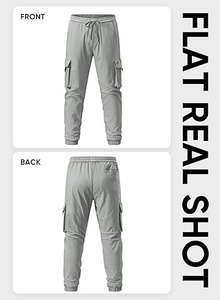 Men's Khaki Cargo Pants Wide Leg Lightweight <b>Elastic</b> Waist with <b>Belt</b> Digital Printed Quick Dry Polyester Street Style Trousers - Product Image 6