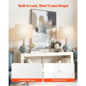 Set di 2 tonalità di bianco sporco 16X16X12 con lampada a tamburo rotondo con arpa per cover e tonalità - Product Image 3