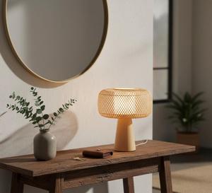 Rattan Woven <b>Table</b> <b>Lamp</b> 28cm Natural Bamboo Shade Wooden <b>Base</b> Boho Home Decor Lighting Supplier - Product Image 4