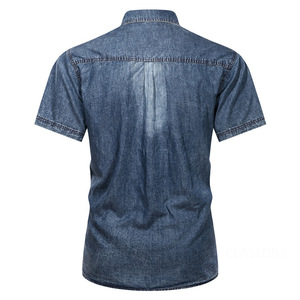 Chemise en jean décontractée pour homme en Spandex/Coton, coupe oversize, mode printemps-automne, polyvalente pour le quotidien, manches courtes, délavée aux enzymes - Product Image 3