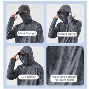 Chemises de pêche à manches longues pour hommes, avec capuche et masque, UPF 50+, légères, séchage rapide, pour le sport et la pêche en plein air - Product Image 3