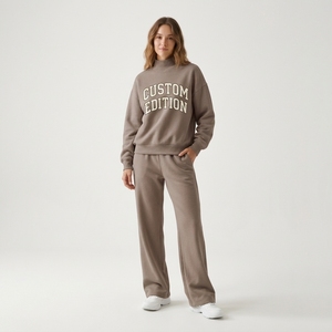 Ensemble de survêtement personnalisé pour équipe féminine, sweat-shirt à col montant et pantalon large, vêtements de match de boutique - Product Image 2