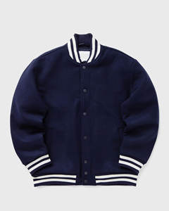 High Quality Men's Navy Varsity <b>Jacket</b> Solid Color Turn-down Collar Button Closure Regular Fit Casual Autumn Wear <b>Fleece</b> <b>Lining</b> - Product Image 2