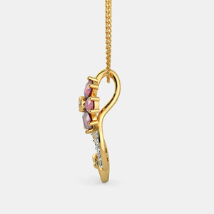 Yellow Gold <b>Ruby</b> Floral Swirl Lab Grown Diamond Pendant <b>Necklace</b> - Product Image 2