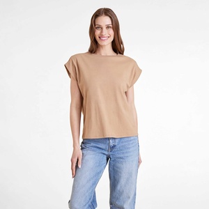 Premium Quality Summer Cap Sleeve Loose Solid High-Neck Jersey Streetwear Eco-Friendly Cap Sleeve <b>T</b>-<b>Shirts</b> Casual Wear Women Tee - Product Image 1