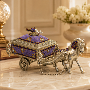 Boîte à bibelots rectangulaire en argent finition artisanale, style Art Déco, chariot de chevaux, artisanat indien traditionnel, décoration de table - Product Image 2