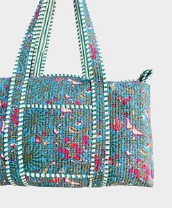 <b>Teal</b> Floral Print Quilted Weekender Duffel Bag Large Capacity Travel Tote Handbag - Product Image 5