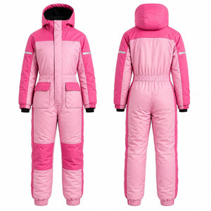 Combinaison de neige pour filles, couleur rose, à capuche, imperméable, longue, avec poches latérales, style décontracté - Product Image 1