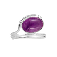 Bague Gourik en argent sterling 925 avec améthyste, sertie clos, style vintage, faite à la main, artisanale, certifiée, pour femme